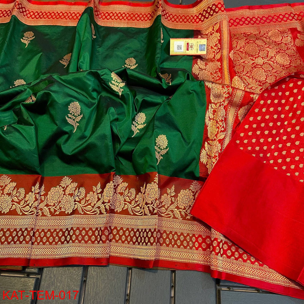 Dark Green Banarasi Silk Sarees Get Extra 10% Discount on All Prepaid Transaction
