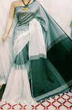 White Green Bengal Handloom Khadi Sarees