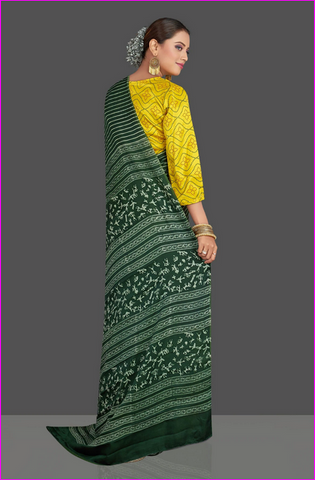 Green Block Print Silk Mark Certified Bishnupuri Silk Sarees