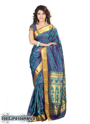 Blue,Violet & Golden Kanjivaram Silk Sarees