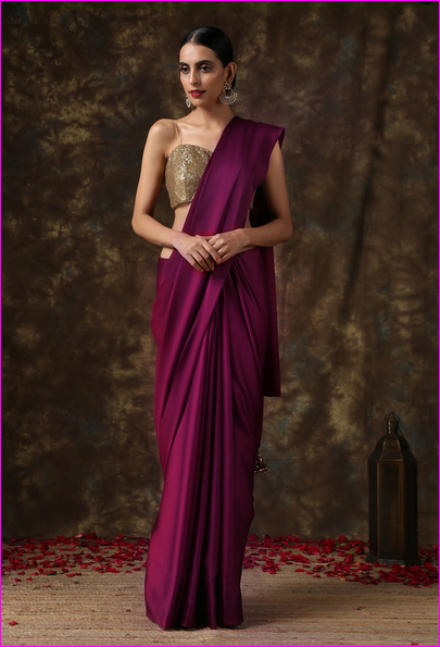 Wine color 3D Chiffon Satin Saree With Sequence Blouse – Bahuji - Online  Fashion & Lifestyle Store