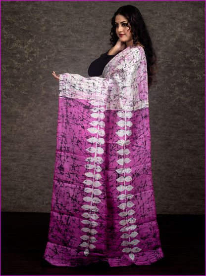 Purple Block Printed Silk Mark Certified Bishnupuri Silk Sarees