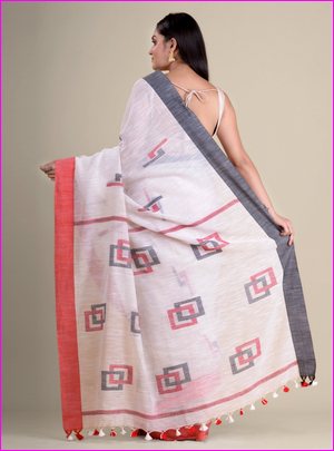 White Cotton Handloom Sarees (Add to Cart Get 15% Extra Discount